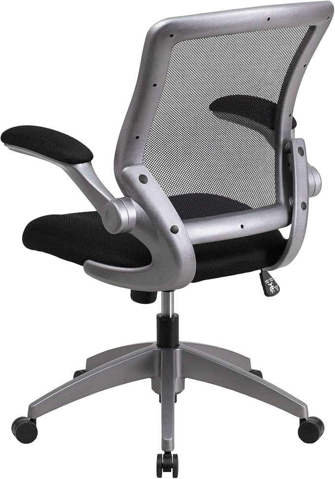Flash Furniture Kale Mid-Back Black Mesh Swivel Ergonomic Task Office Chair with Gray Frame and Flip-Up Arms