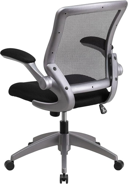 Flash Furniture Kale Mid-Back Black Mesh Swivel Ergonomic Task Office Chair with Gray Frame and Flip-Up Arms