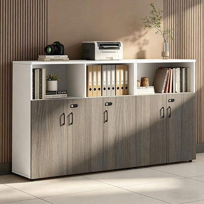File Cabinet with Password Lock, Wood Lateral Filing Cabinet for Letter/A4 Files, 3 Drawer with Door, Printer Stand with Open Shelves for Home Office
