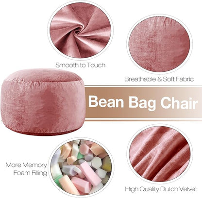 WhatsBedding 3 ft Bean Bag Chair,Large Bean Bag Chairs for Adults with Memory Foam Filling,Lazy Bean Bag Sofa for Living Room,Ultra Soft Velvet Fabric,Pull-Handle,Side-Pocket - 3 Foot,Pink