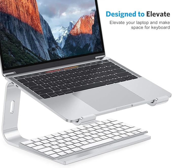 OMOTON Laptop Stand, Detachable Laptop Mount, Aluminum Laptop Holder Stand for Desk, Compatible with MacBook Air/Pro, Dell, HP All Laptops (11-16 inch), Silver