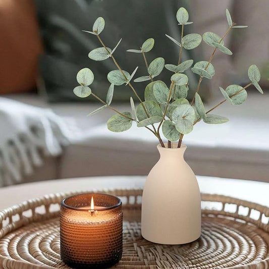 17" Artificial Eucalyptus Stems Potted Plant,Realistic Indoor Greenery Fake Eucalyptus Plants with Vase,Small Minimalist Faux Bathroom Desk Plants in Vase for Home Office Shelf Decor