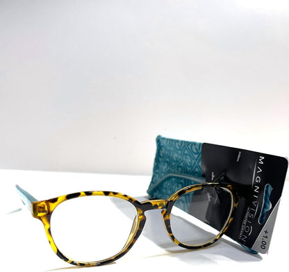 Foster Grant Magnivision Reading Glasses Bryn light Havana tortoise teal round 1.00