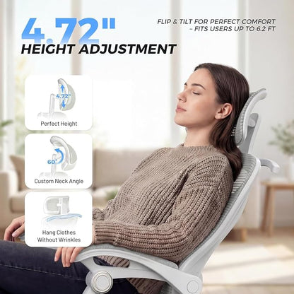 Ergonomic Office Chair - Adjustable Lumbar & Headrest, 90-160° Reclining with Footrest, Breathable Mesh Back - Home Office/Gaming Computer Chair (Modern, Light Grey)