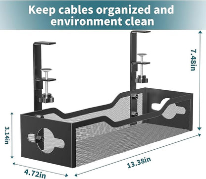 Under Desk Cable Management Tray 3 Pack, Cable Management Under Desk No Drill, Cable Organizer with Clamp for Wire Management, Cord Organizer for Office, Home - No Damage to Table (Black)
