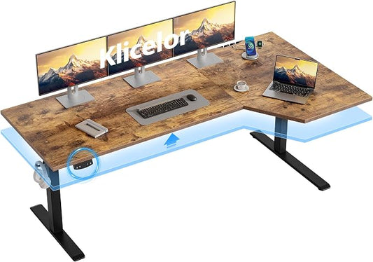 Klicelor L Shaped Standing Desk 63 x 35.4 Inch, Electric Height Adjustable Corner Desk for Home Office Workstation, Ergonomic Sit Stand Computer Table with Memory Controller, Rustic Brown