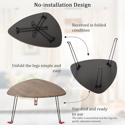 Folding Coffee Table for Living Room Small Wooden Folding Tables with Steel Legs Light Brown Triangle Coffee Table Mid Century Modern Floor Desk Low Table for Small Spaces Home Office