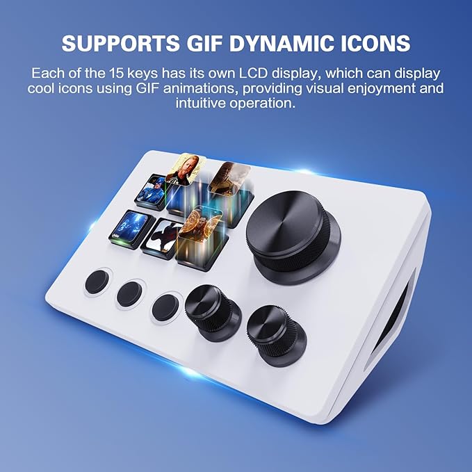 ActionRing Streaming Macro Keypad, Stream Controller Deck, Gaming Shortcut Keyboard, with 6 Customizable LCD Shortcut Keys, 3 Buttons and 3 Dials, Trigger Actions in OBS/Twitch/YouTube, For office workers and Content creaters,Windows 10/Mac14.0 (N3 White)