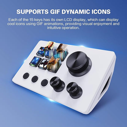 ActionRing Streaming Macro Keypad, Stream Controller Deck, Gaming Shortcut Keyboard, with 6 Customizable LCD Shortcut Keys, 3 Buttons and 3 Dials, Trigger Actions in OBS/Twitch/YouTube, For office workers and Content creaters,Windows 10/Mac14.0 (N3 White)