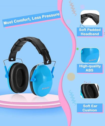 ZOHAN 032 Kids Noise Cancelling Headphones - 25dB NRR Kids Ear Protection, Hearing Protection Safety Ear Muffs for School Monster Truck Fireworks Traveling Studying Concerts Autism - Blue