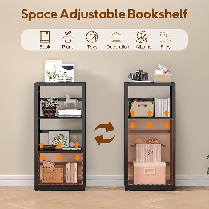 UNICOLY Bookshelves and Bookcases, 3 Tier Metal Bookshelf with Adjustable Shelves and Bookends, Open Shelf Bookcase, Display Shelves for Home Decor Bedroom, Living Room, Home Office, Black