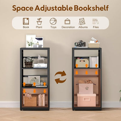 UNICOLY Bookshelves and Bookcases, 3 Tier Metal Bookshelf with Adjustable Shelves and Bookends, Open Shelf Bookcase, Display Shelves for Home Decor Bedroom, Living Room, Home Office, Black