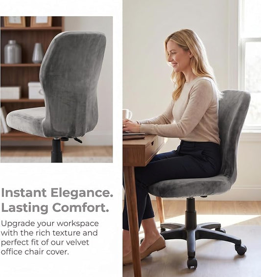 Deisy Dee Velvet Stretch Armless Office Chair Covers - Colorful Stretch Slipcover for Desk Chairs (Dark Grey)