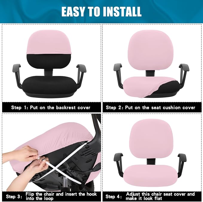 Smiry Stretch Printed Office Computer Chair Covers, Universal Washable Removable Desk Rotating Chair Slipcovers Protector, Seat + Backrest Cover - Pink