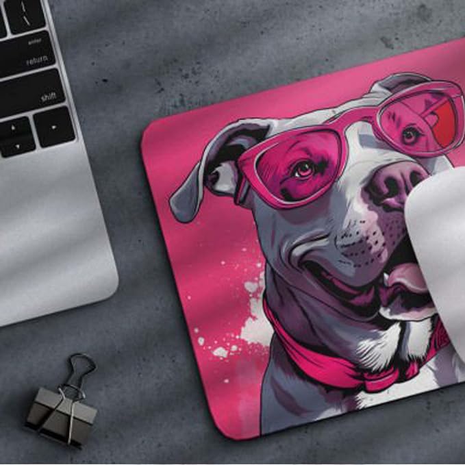 Pink Mousepad Glamour Dog Staffordshire Terrier Mouse Pad for Home Office Gaming Working Desk Computer Desktop Accessories Non-Slip Rubber Mousepad for Dog Lovers
