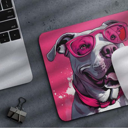 Pink Mousepad Glamour Dog Staffordshire Terrier Mouse Pad for Home Office Gaming Working Desk Computer Desktop Accessories Non-Slip Rubber Mousepad for Dog Lovers
