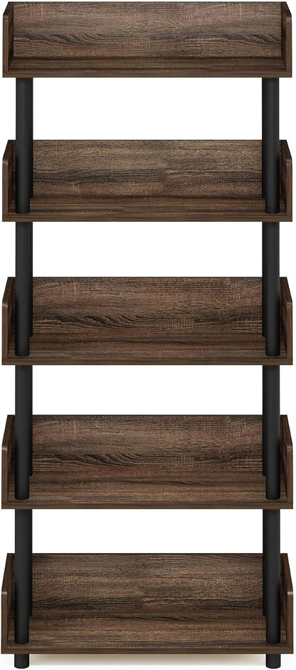 Furinno Turn-N-Tube 5-Tier Toolless Freestanding Multipurposes Display Rack, Walnut
