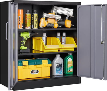 SISESOL Metal Storage Cabinet with Doors and Shelves,Garage Storage Cabinet with Lock,Black Grey Metal Cabinets with Locking Doors,Steel Cupboard for Home,Office,Garage Cabinets 36" H