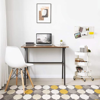 Alecono Small Computer Desk 35'' Study Writing Desk for Small Spaces Modern Simple Metal Frame Rustic Brown