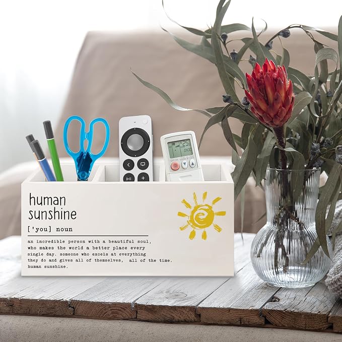 Inspirational Human Sunshine Wooden Pen Pencil Holder for Office Desk Accessories, Motivational Gifts for Women, Encouragement Gifts Makeup Brush Toothbrush Holder Organizer