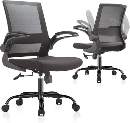 Mesh Office Chair with Flip-Up Armrests – Standard Issue Office Chair, Swivel Rolling Desk & Work Chair with Lumbar Support, Ergonomic Computer Chair for Home Office, Corporate Office, Black