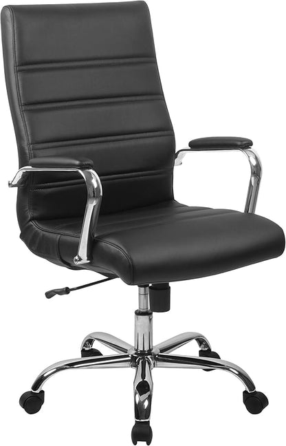 Merrick Lane Milano Contemporary High-Back Black Faux Leather Home Office Chair with Padded Chrome Arms