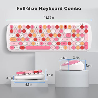 MOFII Wireless Keyboard and Mouse Combo, 2.4GHz Retro Typewriter Keyboard, Plug and Play, for PC Desktops Laptop Windows(White Mixed)