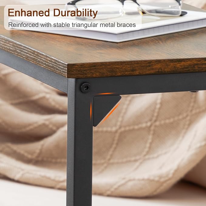 AMHANCIBLE C Shaped End Tables, Couch Side Tables that Slide Under, TV Trays for Living Room, Bedroom, Small Space, Sofa, Brown HET02BBR-1