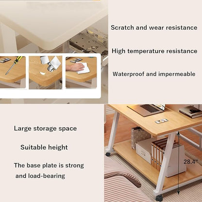 Rolling Computer Desk, 39.4 Inch Small Desks For Small Space, Portable Small Computer Desk with Monitor Stand & 3-Tier Storage, Portable Desk on Wheels for Writing, Home Office, Small Desk for Bedroom