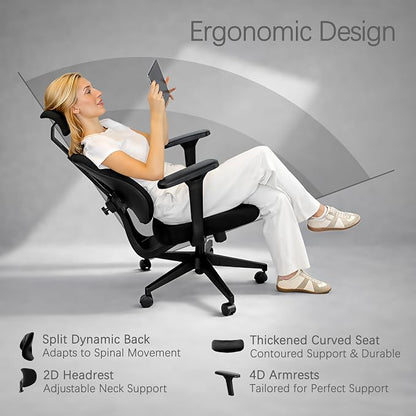 Ergonomic Office Chair, Dynamic Split Back Lumbar Support, Thick High-Density Molded Foam Seat, 4D Adjustable Armrests, Swivel High Back Computer Desk Chair for Home Office, Flex S3