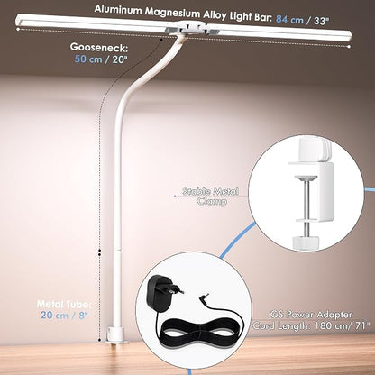 EYOCEAN Desk Lamp with Clamp, 31.5" LED Desk Lamp for Home Office, 24W Double Head Desk Light, Dimmable & Color Temperature, Table Lamp with Remote Control, Brightest Computer Monitor Light