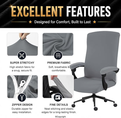 DIVA EN CAMINO DEC Stretch Computer Office Chair Cover with Armrest Covers Durable Zipper Universal Washable Removable Spandex Rotating Boss Chair Slipcovers Anti-dust Chair Seat Protector, Mid Gray