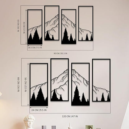 ruelen 4 Pcs Metal Mountain and Forest Wall Decorations, Minimalist Line Drawing Masculine Mountain Wall Art, Rustic Nature Hanging Wall Sculpture for Men Bedroom, Man Cave, Bachelor Pad, Office & Living Room Home Decor