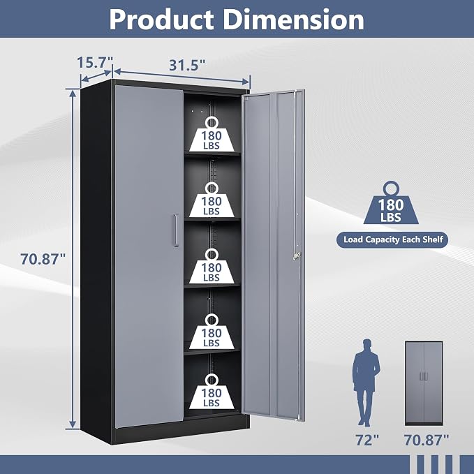 Metal Locker Storage Cabinet,Locking Cabinet with Doors and Adjustbale Shelves,Garage Storage Cabinets for Basement,Home Office