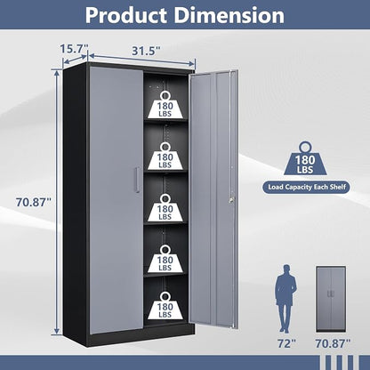 Metal Locker Storage Cabinet,Locking Cabinet with Doors and Adjustbale Shelves,Garage Storage Cabinets for Basement,Home Office