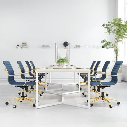 COROCC Office Desk Chair Modern Conference Room Task Chairs Leather Computer Swivel Excutive Ribbed Ergonomic Rolling Gold Desk Chair for Home Office