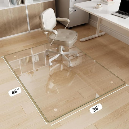 Glass Chair Mat 36" x 46" Heavy Duty Tempered Glass Office Chair Mat, Glass Floor Mat with Polished Edge and Round Corner for Smooth Glide, Carpet Hardwood Floor Protector
