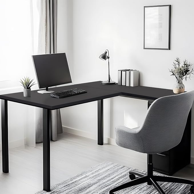 Kaboon 45.67"x23.62" Black Table Top, Solid One-Piece Desktop, Reversible Melamine Countertop, Double Desks, L-Desk DIY