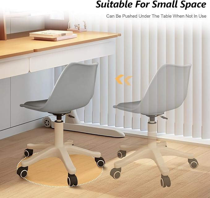 Home Office Chairs, Small Swivel Rolling Desk Chair with Silent Wheels and Low-Back,Armless Heavy-Duty Vanity Chair Height Adjustable for Bedroom,Students,Study,Teens