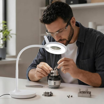 Magnifier Desk Lamp, Flexible Gooseneck, 2-in-1 Magnifying Glass 3X+6X Led Work Light for Elderly Reading, 3 Dimmable Office Magnifying Lamp, Hands Free Mag Desk Lamp for Crafts Sewing Needlepoint