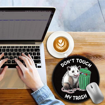 Funny Opossum Trash Dumpster Mouse Pad, Small Round Mousepads, Mini Travel Mouse Mat for Wireless Computer Laptop, Work Office Coworker Colleague Desk Accessories, 8.6 x 8.6 inch