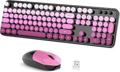 Dilter Wireless Keyboard Mouse Combo, Typewriter Full Size Keyboard with Number Pad and 2 in 1 USB Connected Mouse for Windows 7/8/10, Laptop, Desktop, PC, Computer (Black & Pink)