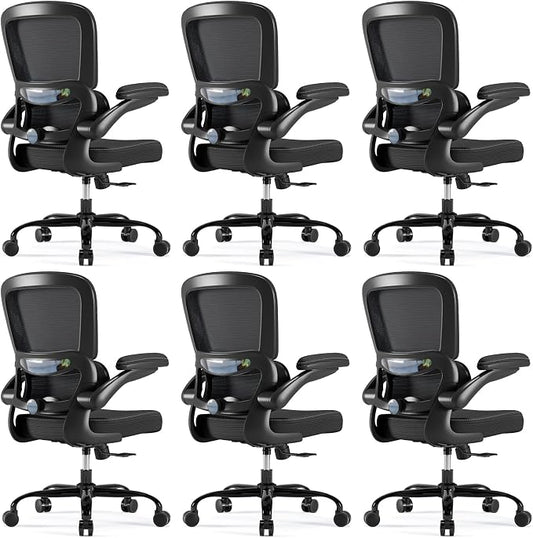 TRALT Ergonomic Office Chair - Desk Chair with Adjustable Headrest Lumbar Support Computer Chair - Mesh Comfy Chair with Flip-up Armrests - Gaming Chair for Adults Home Office PU, Black, Pack of 6