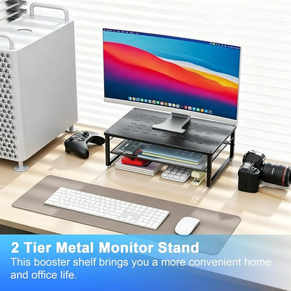 gianotter Desk Organizers and Accessories, 2-Tier Metal Monitor Stand Riser, Desk Organizer for Monitor, Office Desk Storage Organizer for Office Supplies (Black)