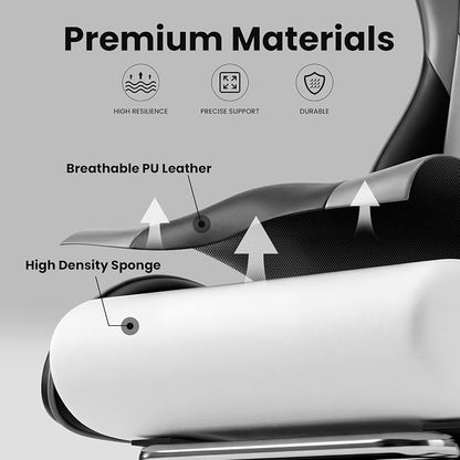 Gaming Chair, Ergonomic Computer Chair with Footrest and Lumbar Support, Height Adjustable Office Chair with 360° Swivel Seat and Headrest (Black & Grey)