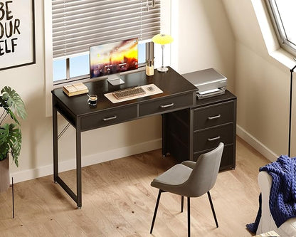 ODK Computer Desk with 5 Drawers, 53 Inch Office Desk with Printer Shelf, Reversible Gaming Desk for Home Bedroom, Writing Table Desk with for Storage, Black