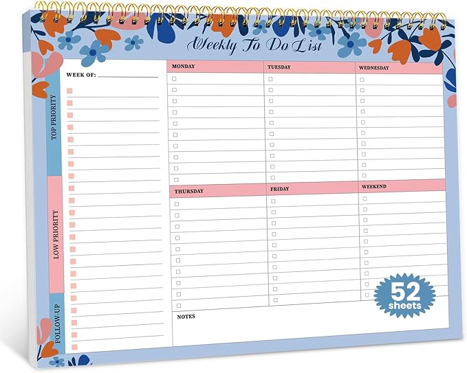Weekly To Do List Notepad with 52 Undated Sheets（8.5"×11"）- Undated Weekly Planner Notepad for Office Desk Accessories and Supplies - Frosted Coral