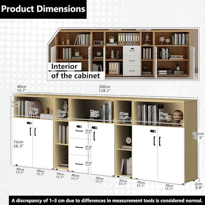 File Cabinet with Password Lock, Wood Lateral Filing Cabinet for Letter/A4 Files, 3 Drawer with Door, Printer Stand with Open Shelves for Home Office