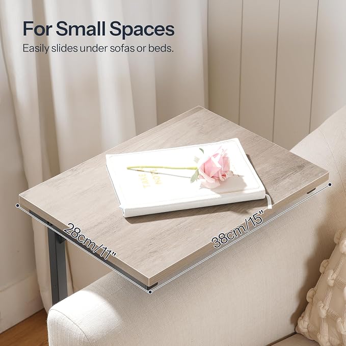 HOOBRO C Shaped End Table, Adjustable Height Sofa Side Table, Slide Under Couch Table, C Shaped Side Table for Small Spaces, for Living Room, Bedroom, Greige and Black BG71SF01