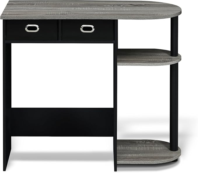 Furinno Go Green 32-Inch Brown Computer Desk, Office Desk with 2 Side Shelves and Storage Bins, Rectangular Home Office Desk, Gaming Desk for Home Office, Bedroom, Study Room, Grey Oak